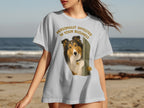 Sheltie peeking from a doorway, text reads "Personally Invested in Your Business".