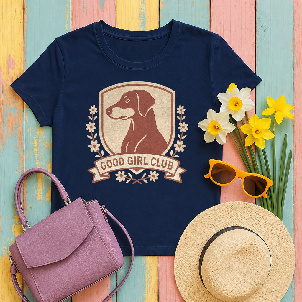 Doberman Good Girl Club Tee in Navy