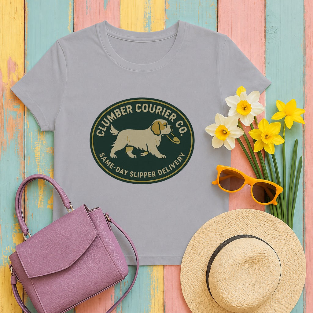 clumber spaniel courier-co tee flat lay hero