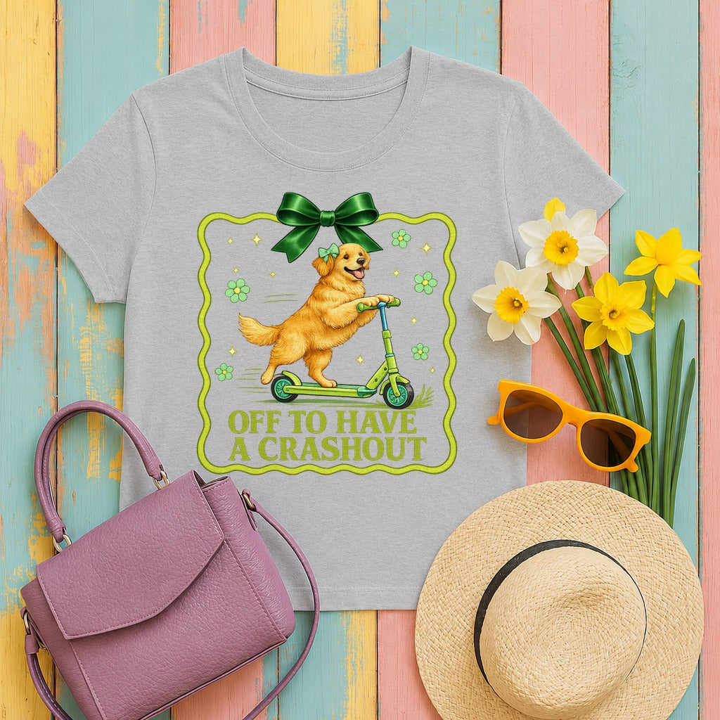 Off to Have a Crashout Golden Retriever T-shirt in Sport Grey