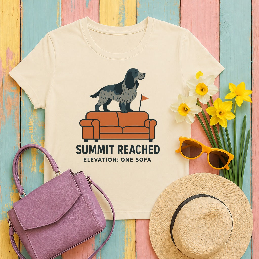 english cocker spaniel summit-reached tee flat lay hero