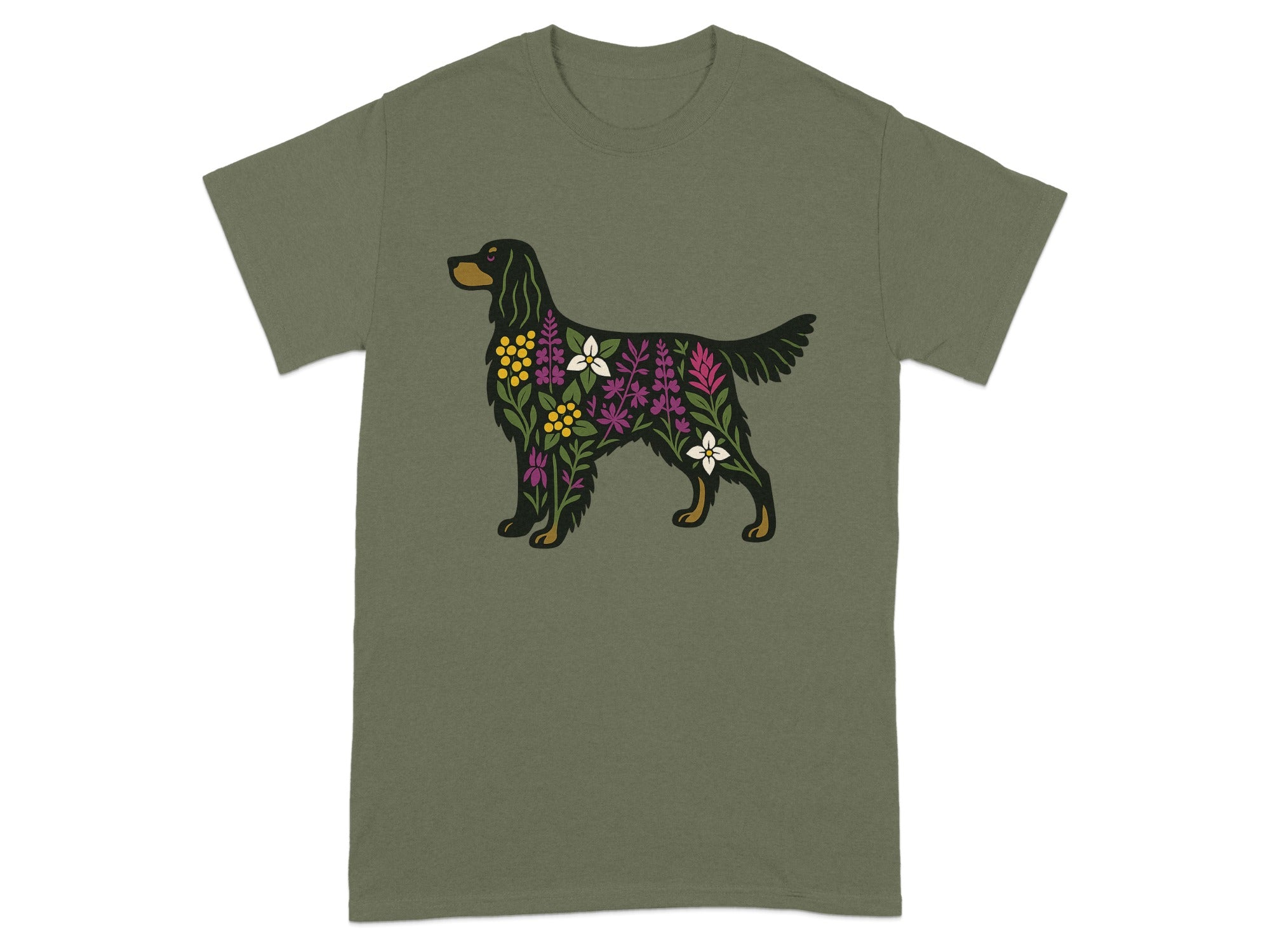 Colorful Dog with Flowers Graphic T-shirt product type