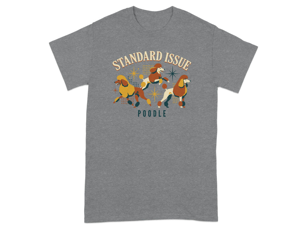 Three poodles in stylized poses with "STANDARD ISSUE Poodle" text.