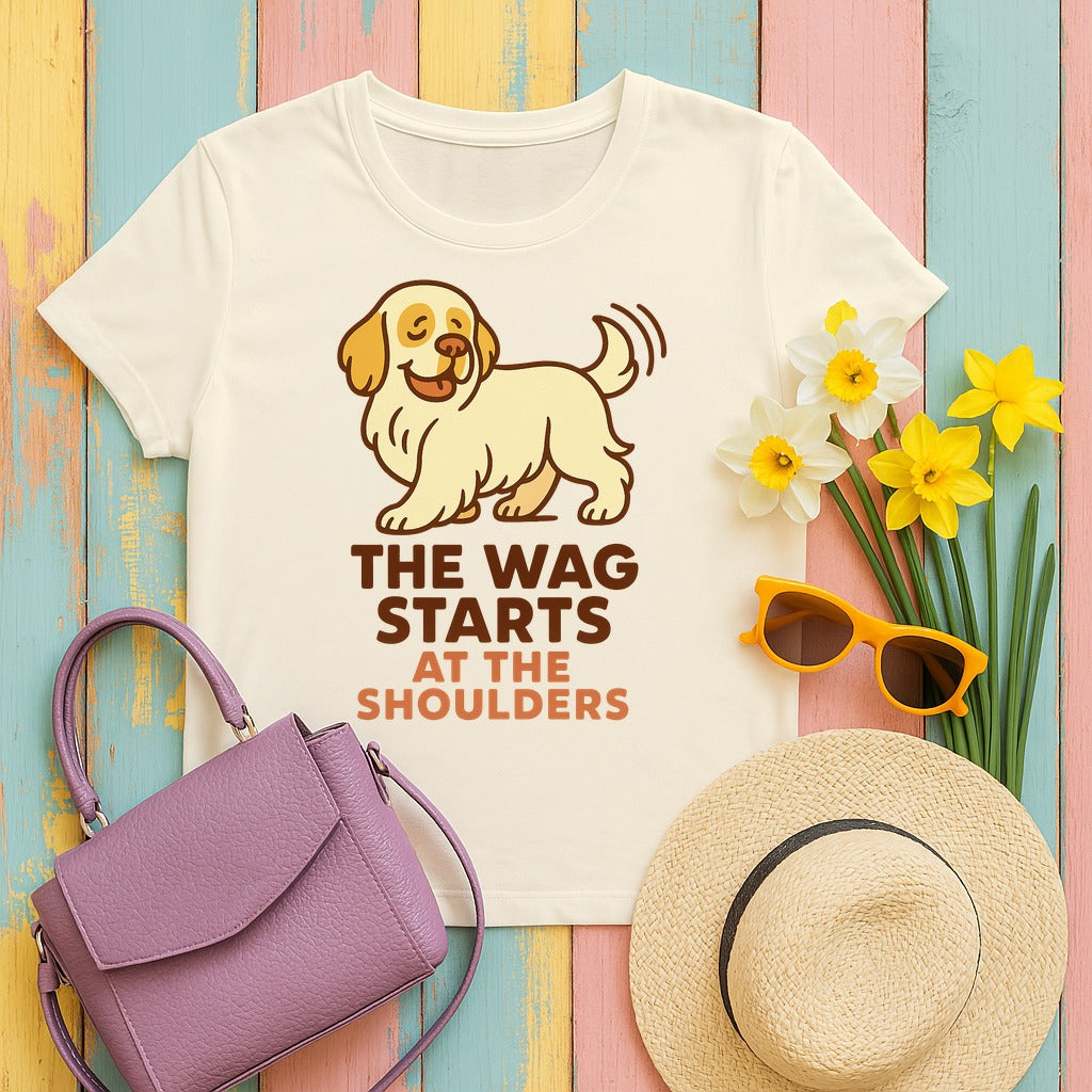 Clumber Wag Starts at the Shoulders Tee in Natural