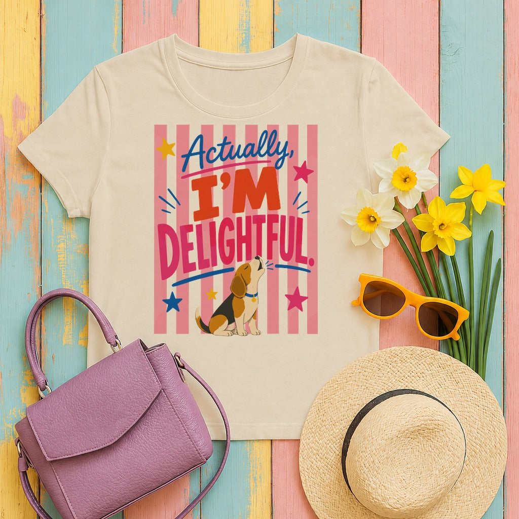 migbackfill actually-i-m-delightful-beagle-t-shirt tee flat lay hero v8
