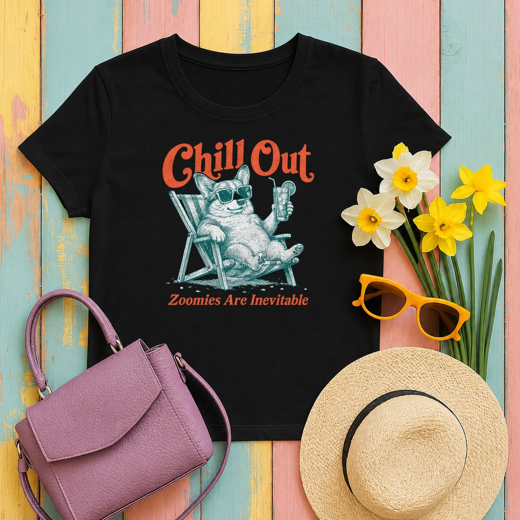 Chill Corgi Vibes Graphic T-Shirt in Black