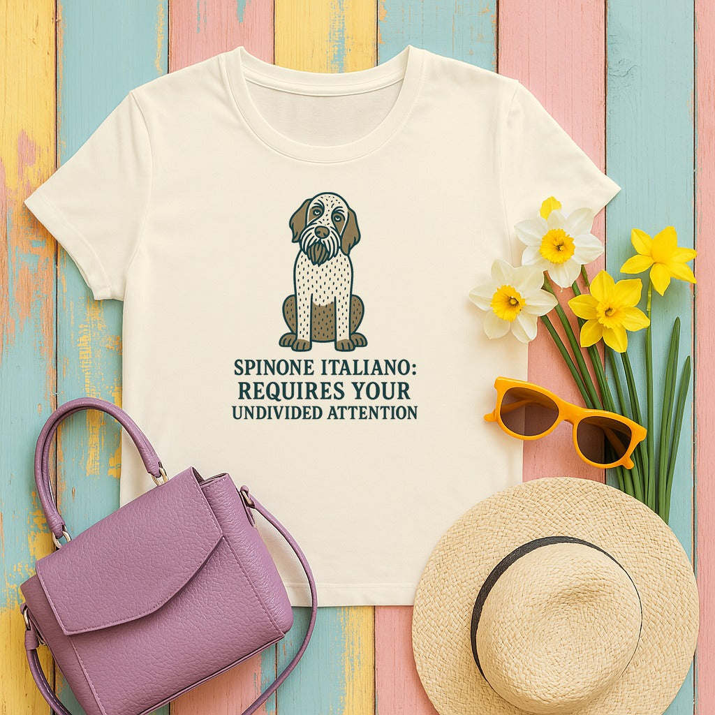 Spinone Italiano Requires Your Undivided Attention Tee in Natural