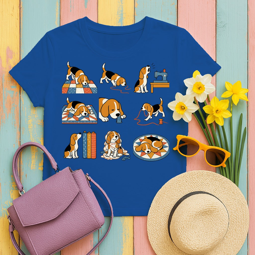 Mischievous Beagle Quilting T-Shirt in Royal