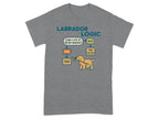 Labrador Retriever logic flowchart with text, a dog and a broom.