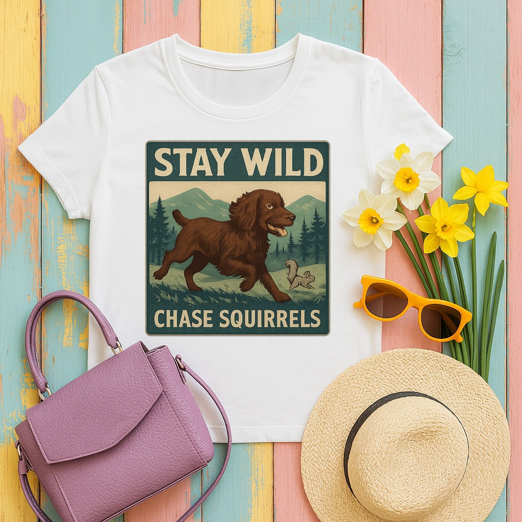 Boykin Spaniel Stay Wild Chase Squirrels T-shirt in White