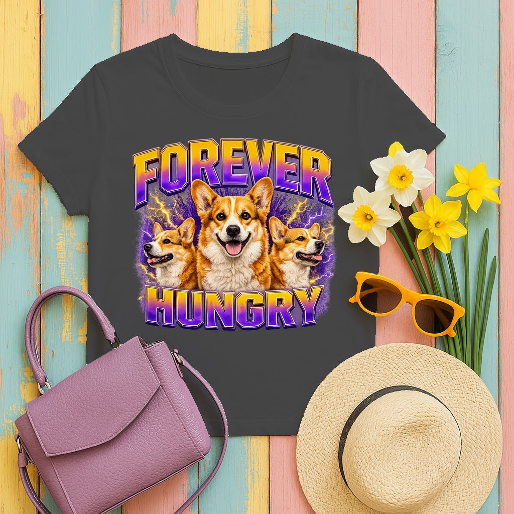 Forever Hungry Corgi Energy T-Shirt in Dark Heather