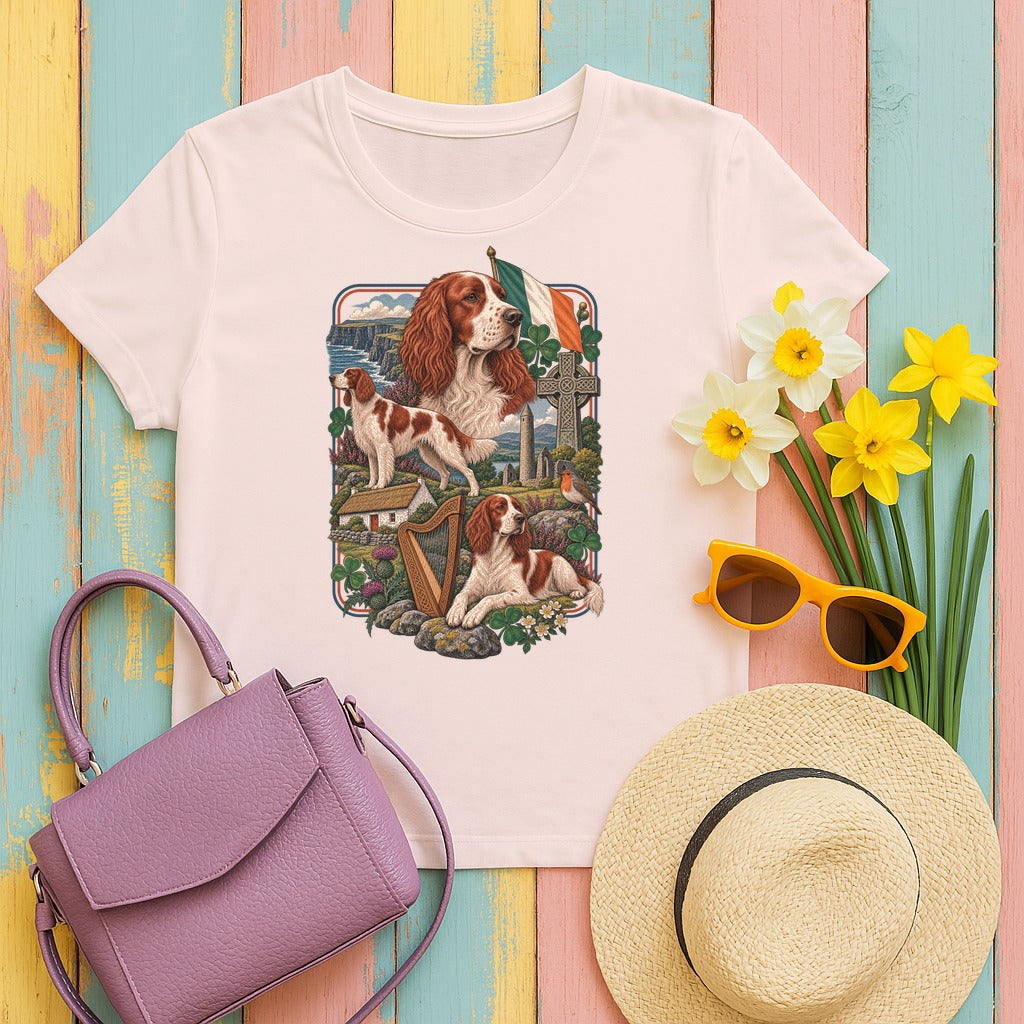 Irish Red and White Setter Ireland Heritage tee, Soft Pink