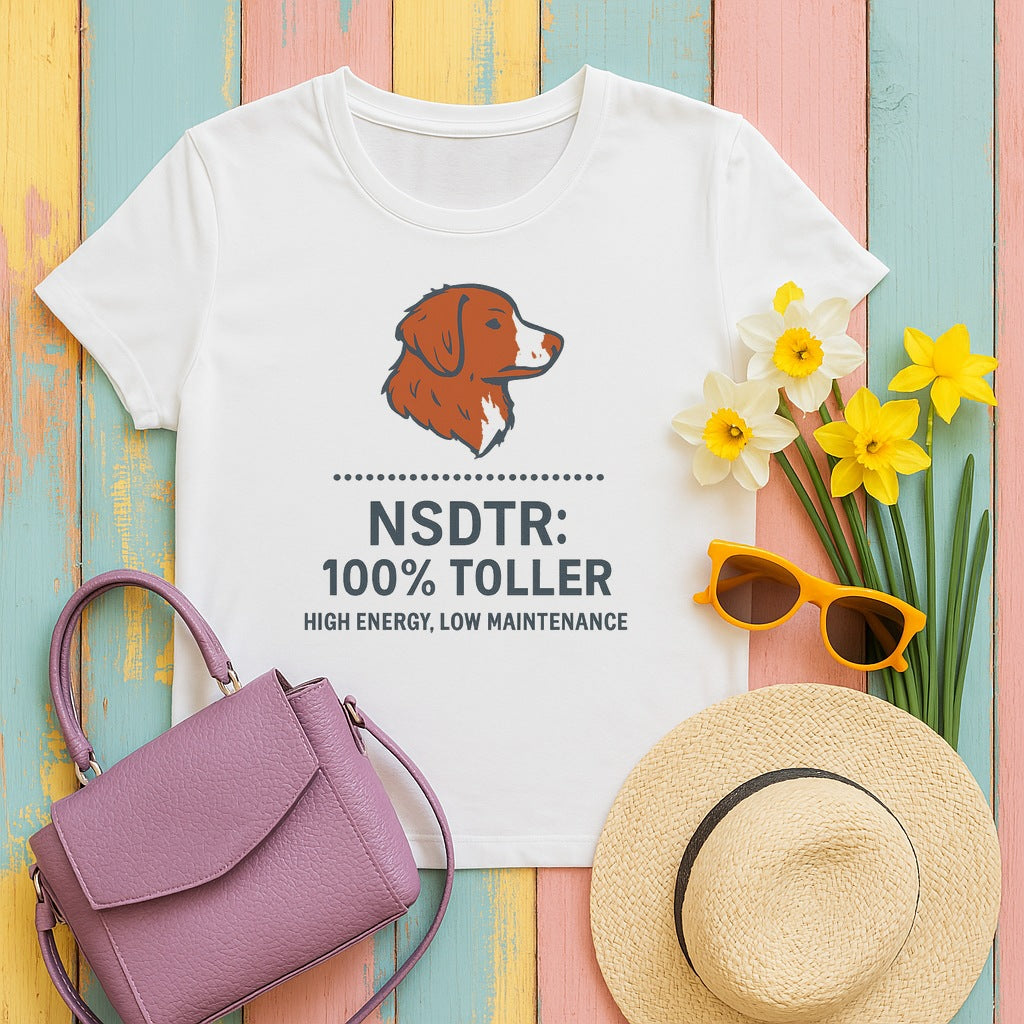 Nova Scotia Duck Tolling Retriever NSDTR Spec Label T-shirt in White