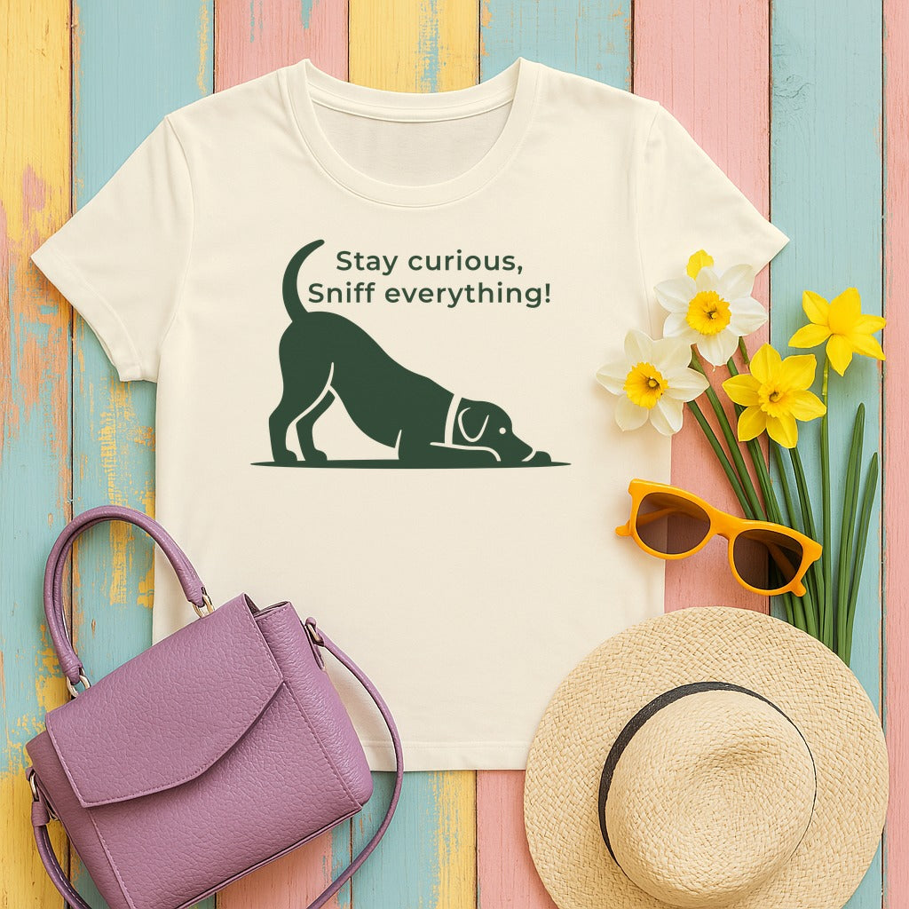Stay Curious Dog Play Bow Graphic T-Shirt in Natural