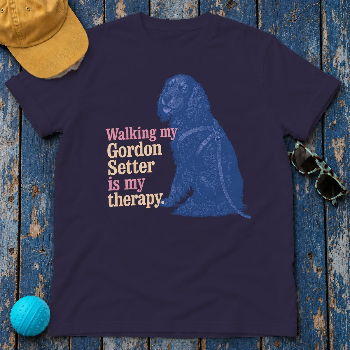 Gordon Setter Therapy Vintage Art T-Shirt in Blackberry