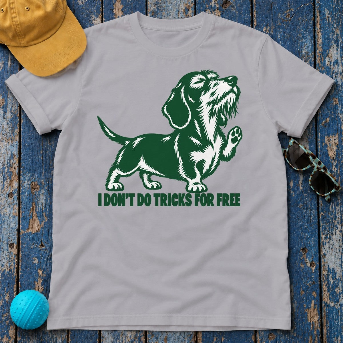 I Don't Do Tricks For Free Wirehaired Dachshund T-Shirt in Athletic Heather