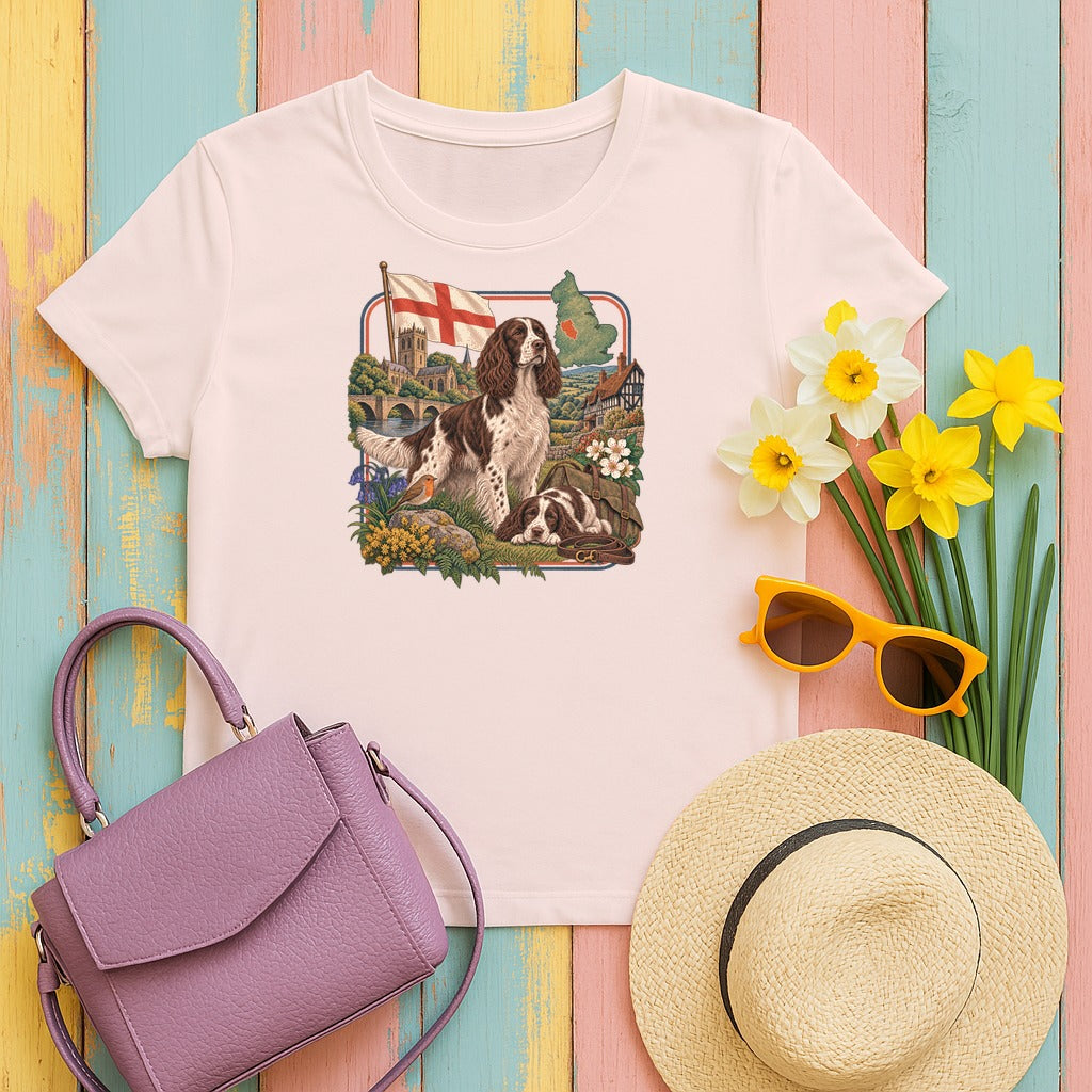 English Springer Spaniel England Heritage tee, Soft Pink