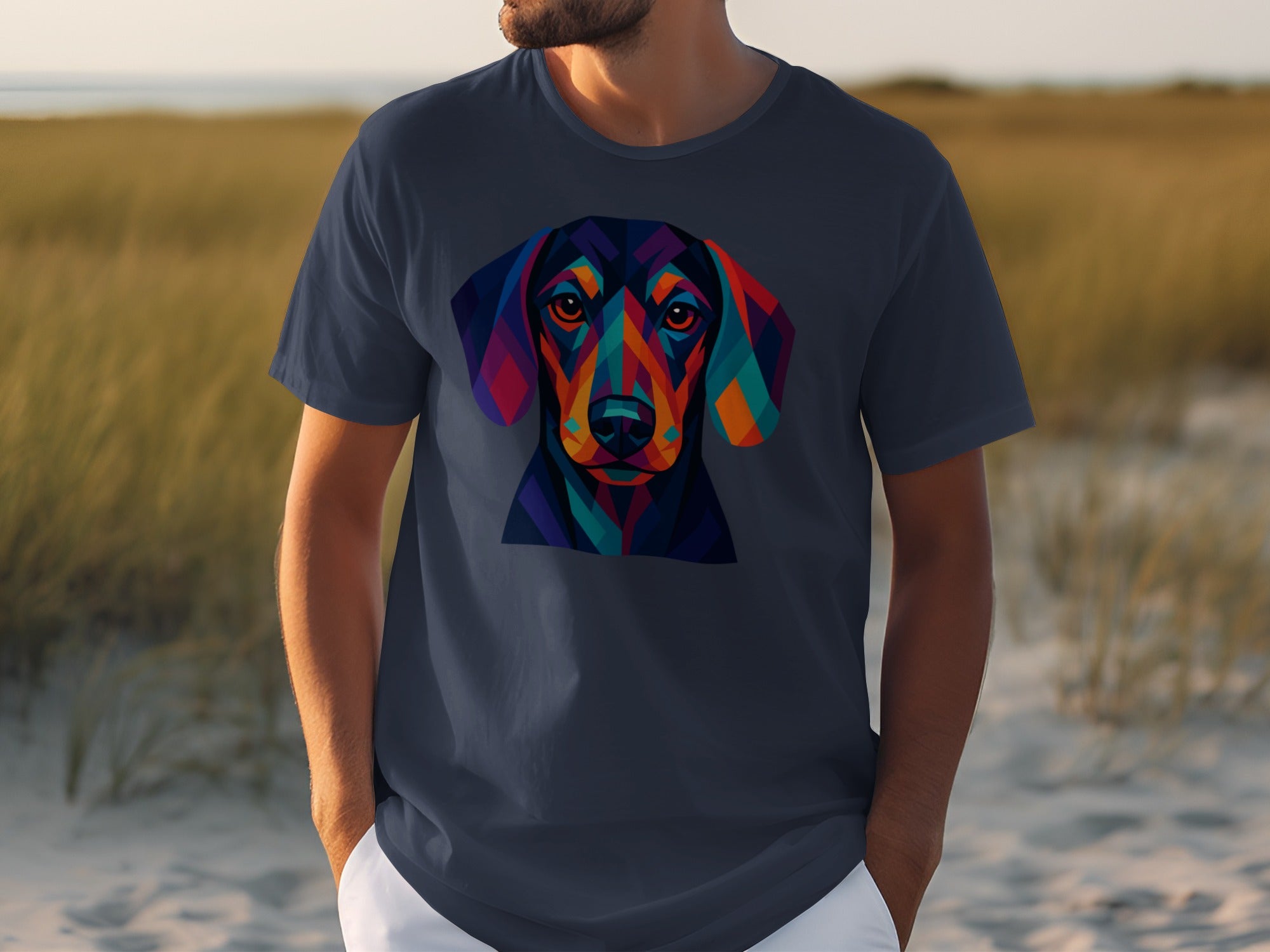 Colorful Geometric Dog Print Casual Wear T-shirt