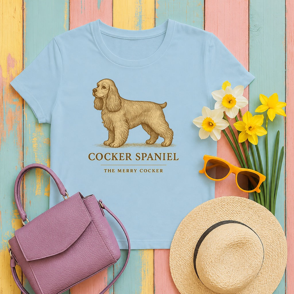 Cocker Spaniel Field Guide Tee in Light Blue
