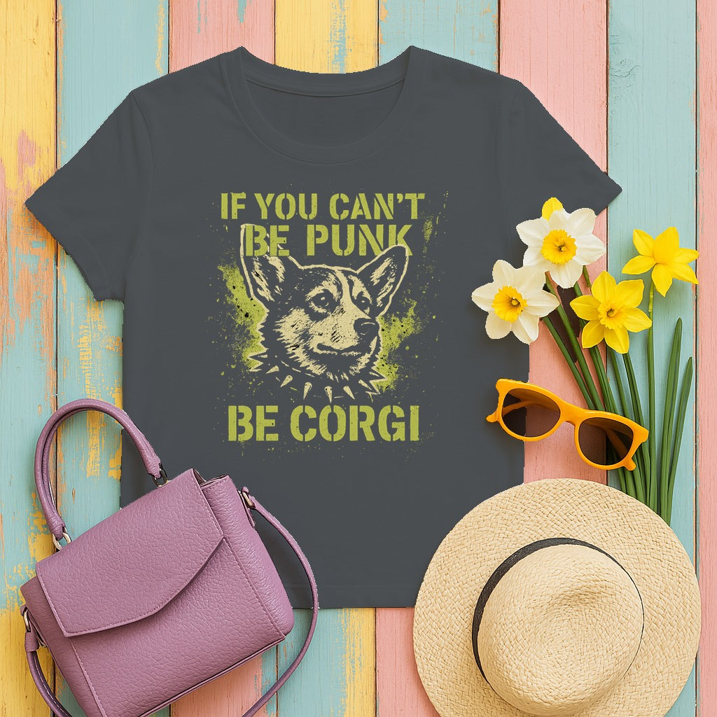 If You Can't Be Punk Be Corgi Art Design T-Shirt in Charcoal