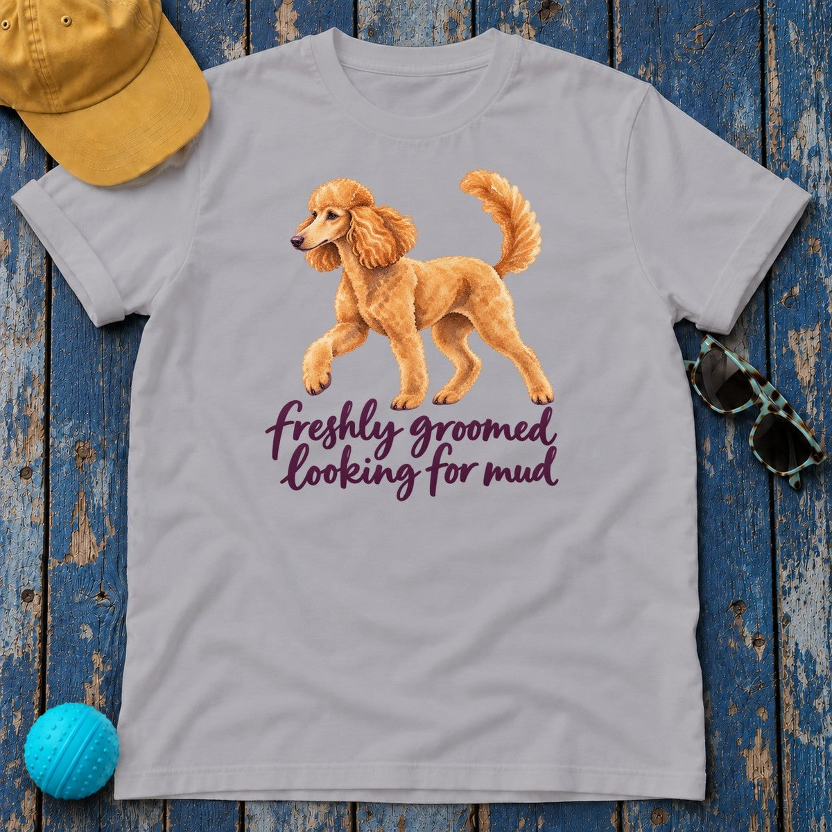 Freshly Groomed Looking For Mud Poodle T-Shirt in Athletic Heather