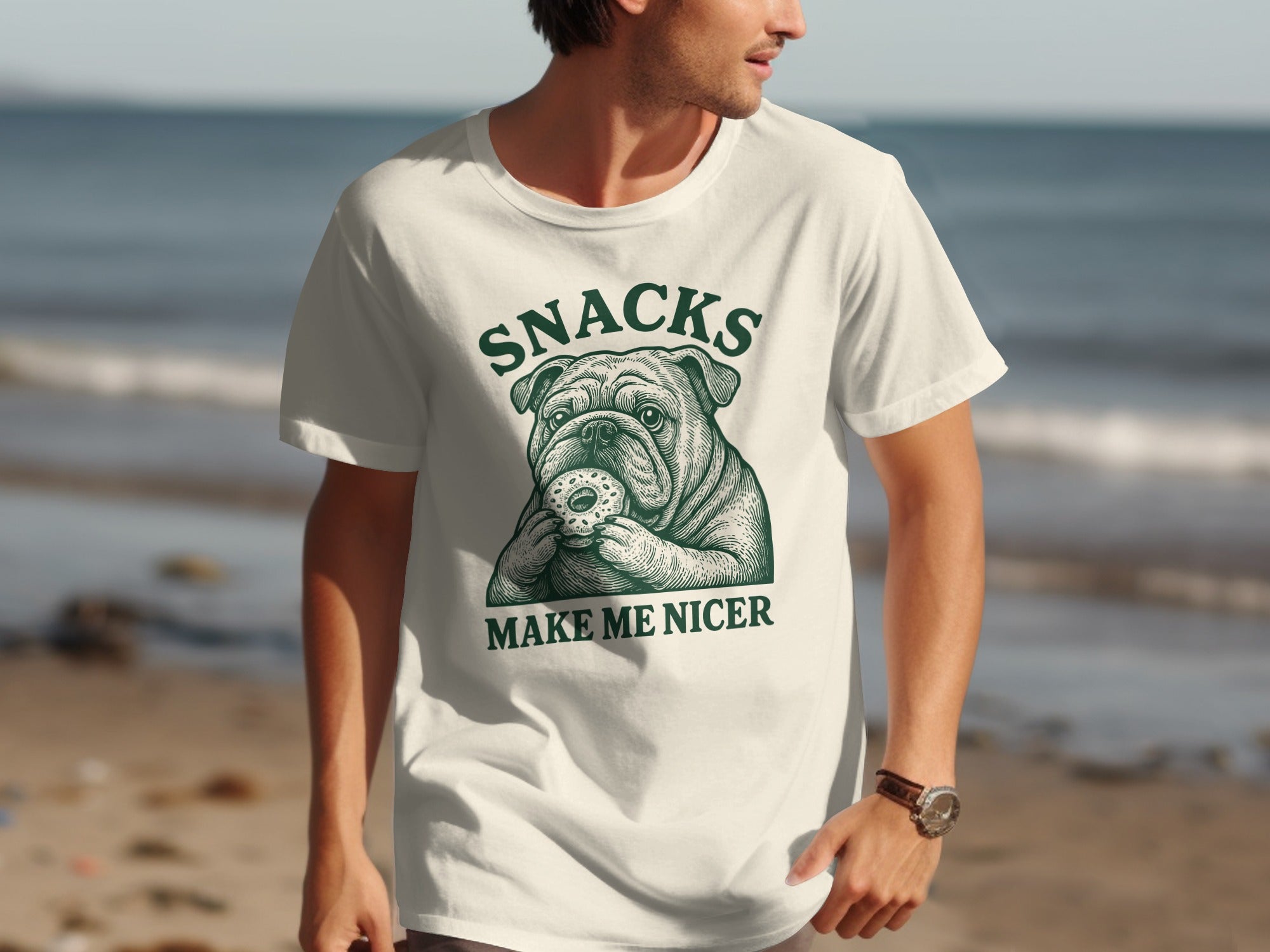 Snacks Make Me Nicer Funny Bulldog Graphic Shirt