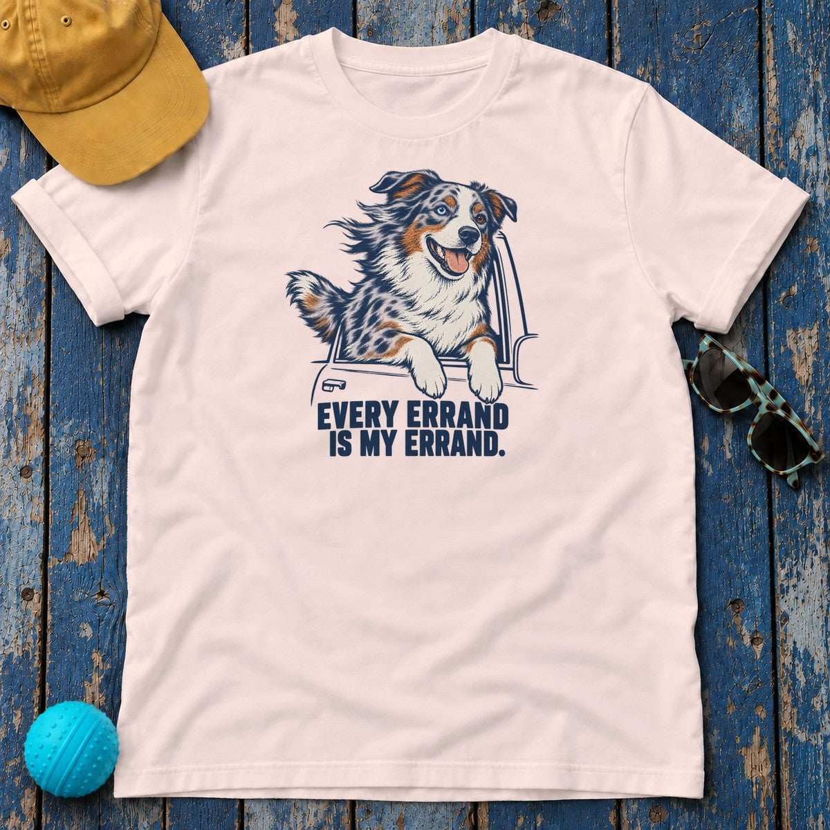 Every Errand Is My Errand Aussie T-Shirt in Soft Pink - flat lay