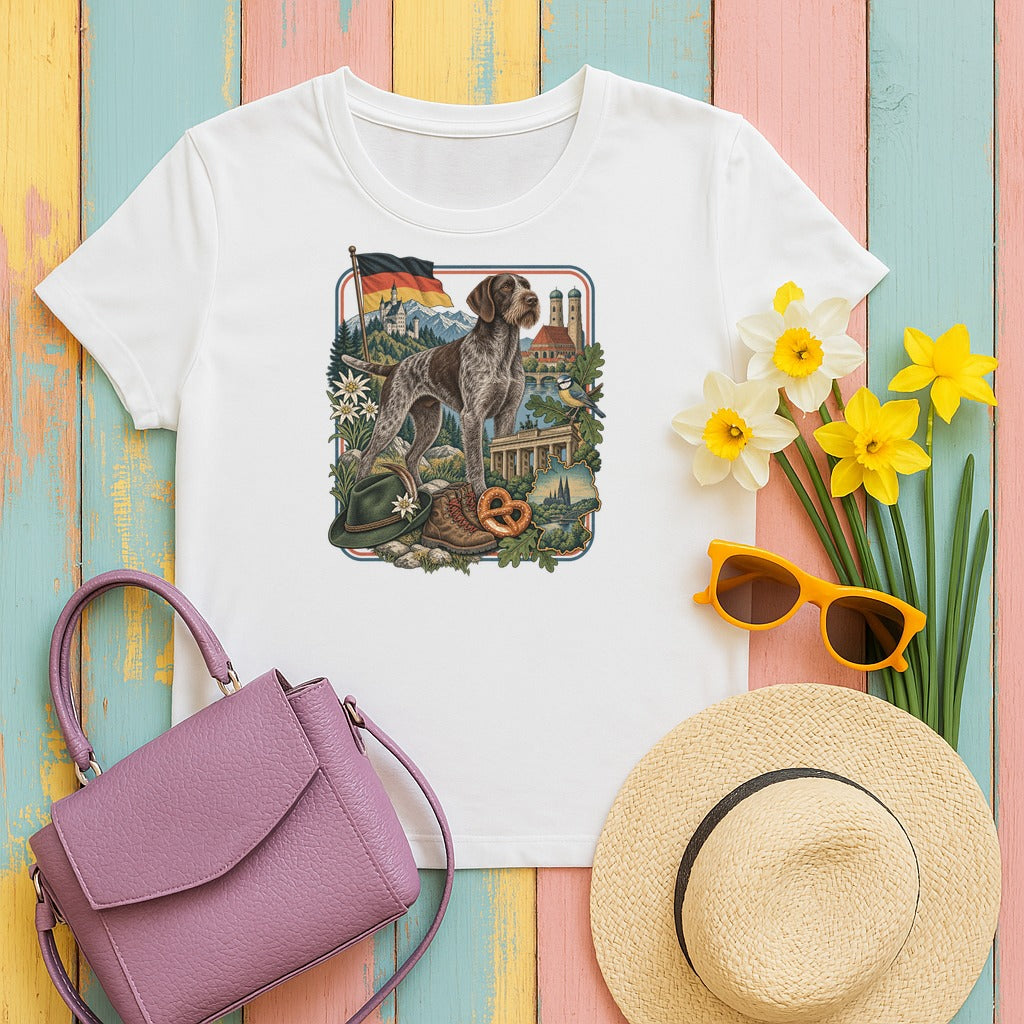 German Wirehaired Pointer Germany Heritage tee, White