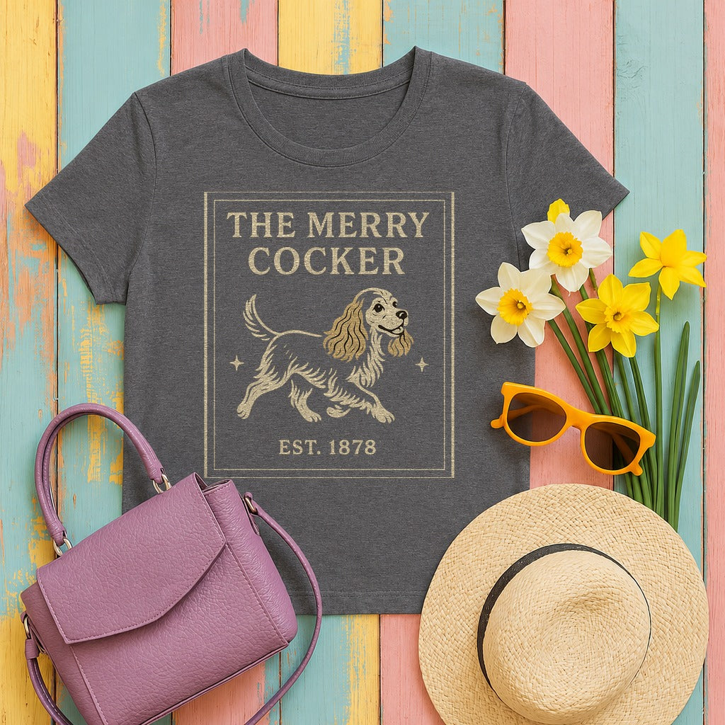 The Merry Cocker Tee in Dark Grey Heather