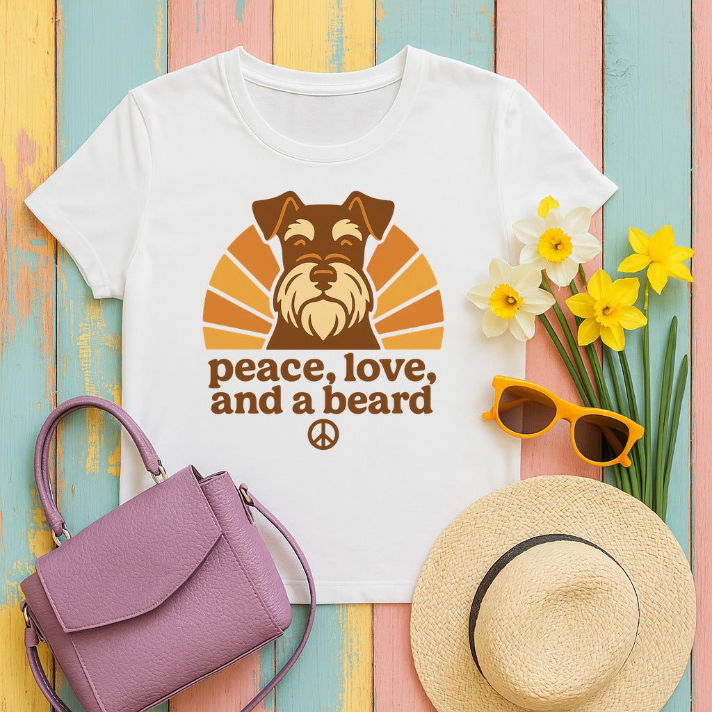 Peace Love and a Beard Schnauzer T-Shirt in White