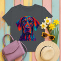 Abstract Geometric Art Vizsla Portrait Colorful Design T-Shirt in Charcoal