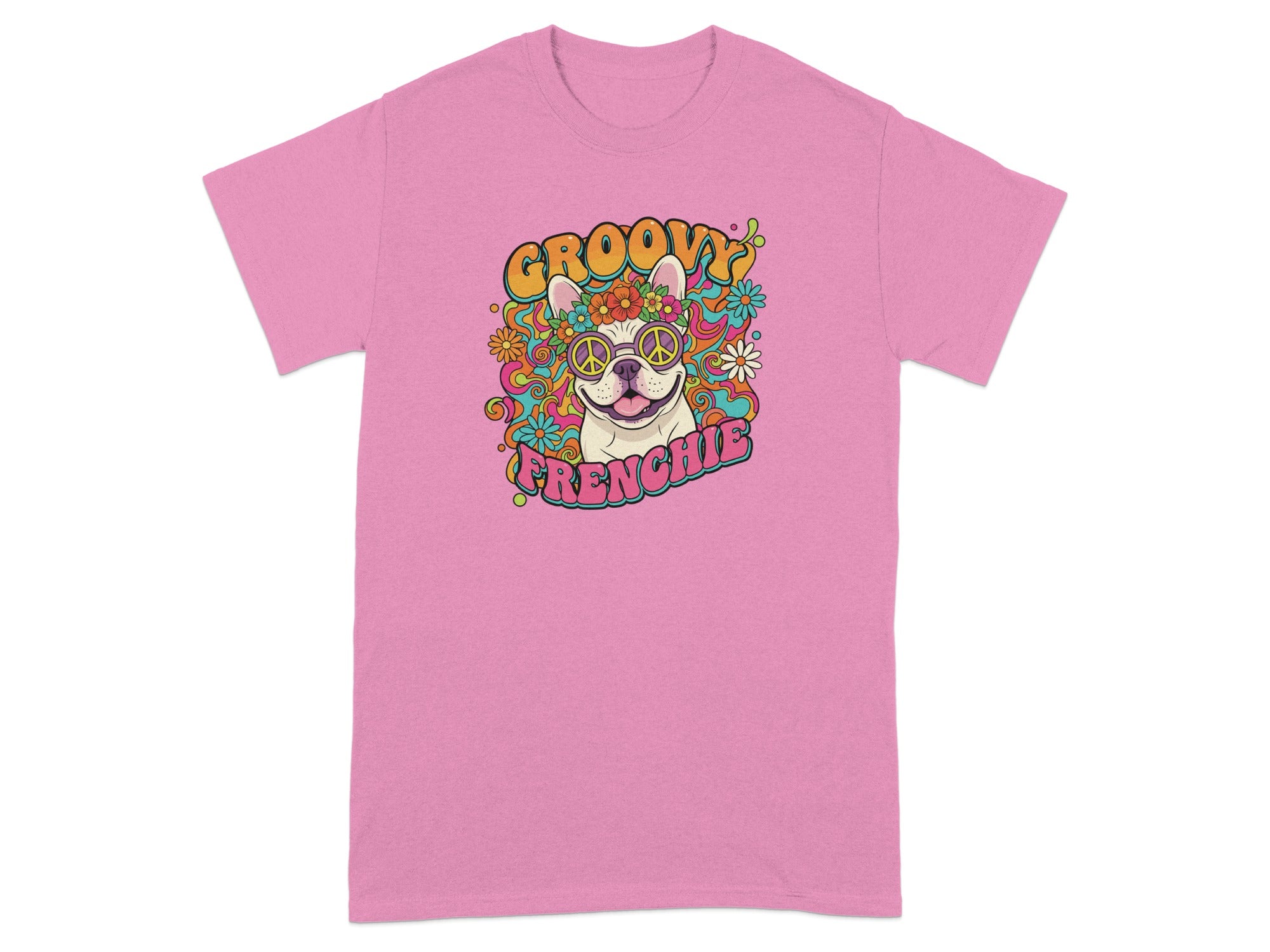Groovy Frenchie Graphic Print Pink T-shirt