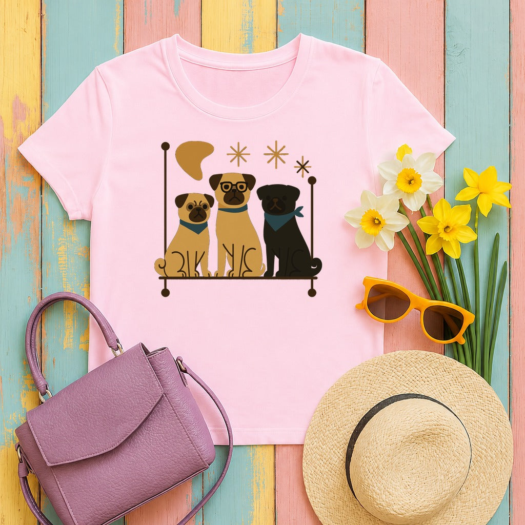 Mid-Mod Pug Parade Graphic T-Shirt in Light Pink