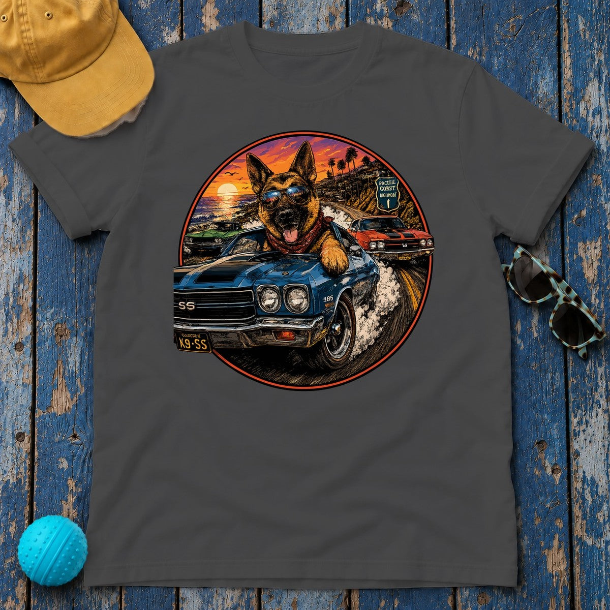 K9-SS Cruisin' German Shepherd T-Shirt in Dark Heather