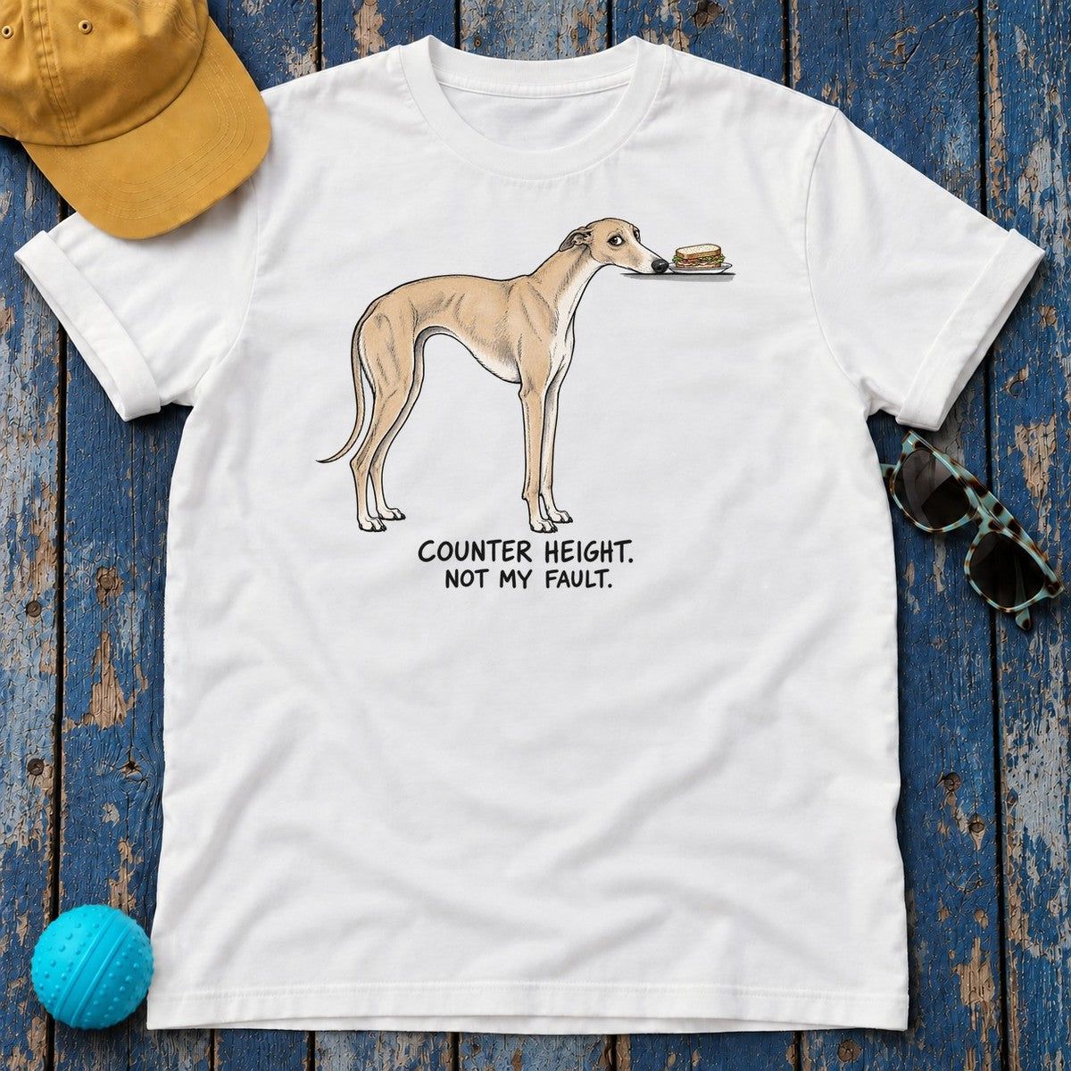 Counter Height Not My Fault Greyhound T-Shirt in White - flat lay