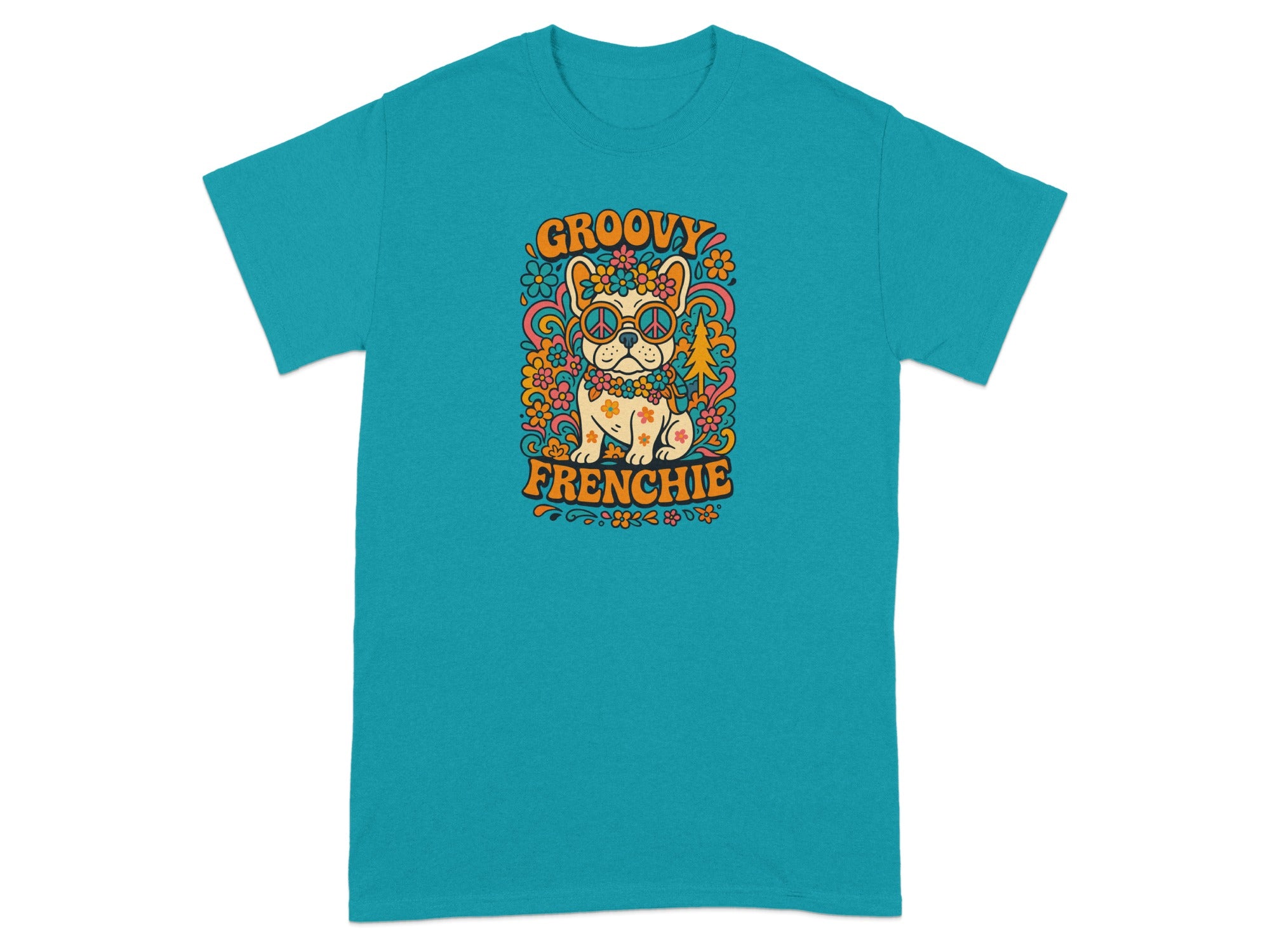 Groovy Frenchie Colorful Graphic Design T-shirt