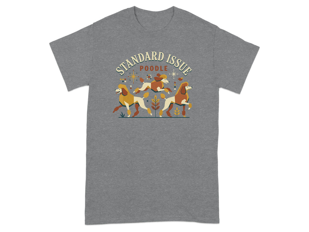 Three poodles running under "Standard Issue" text with stars.