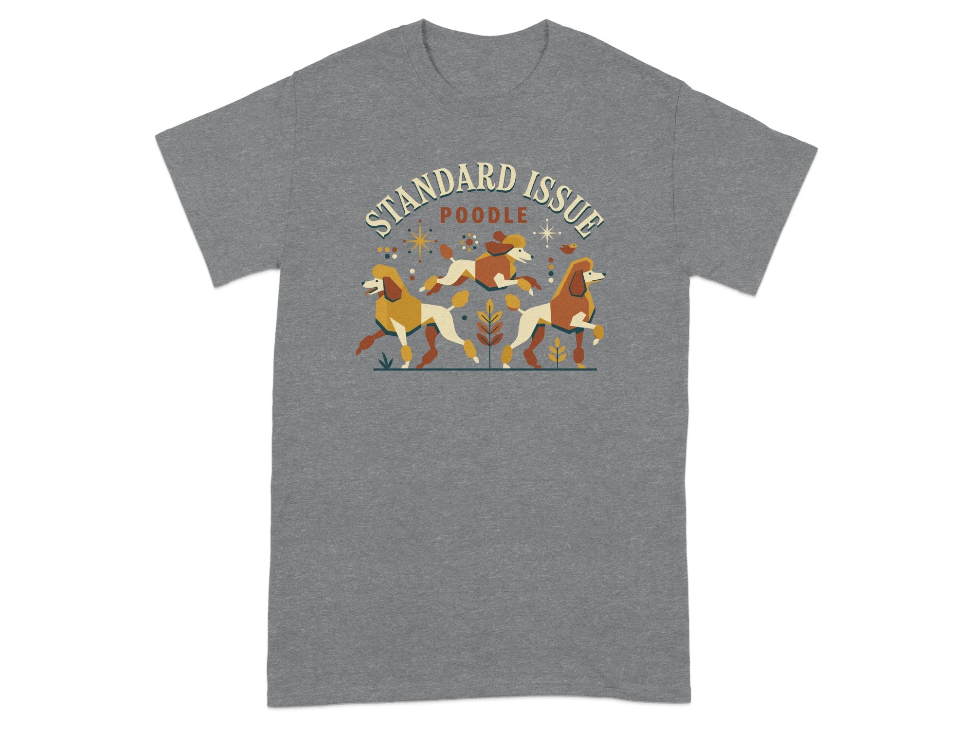 Three poodles running under "Standard Issue" text with stars.
