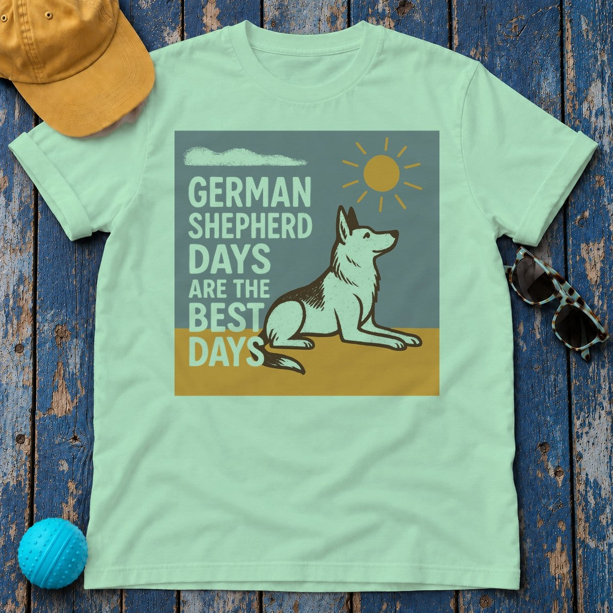 German Shepherd Days Premium Graphic T-Shirt in Mint Green