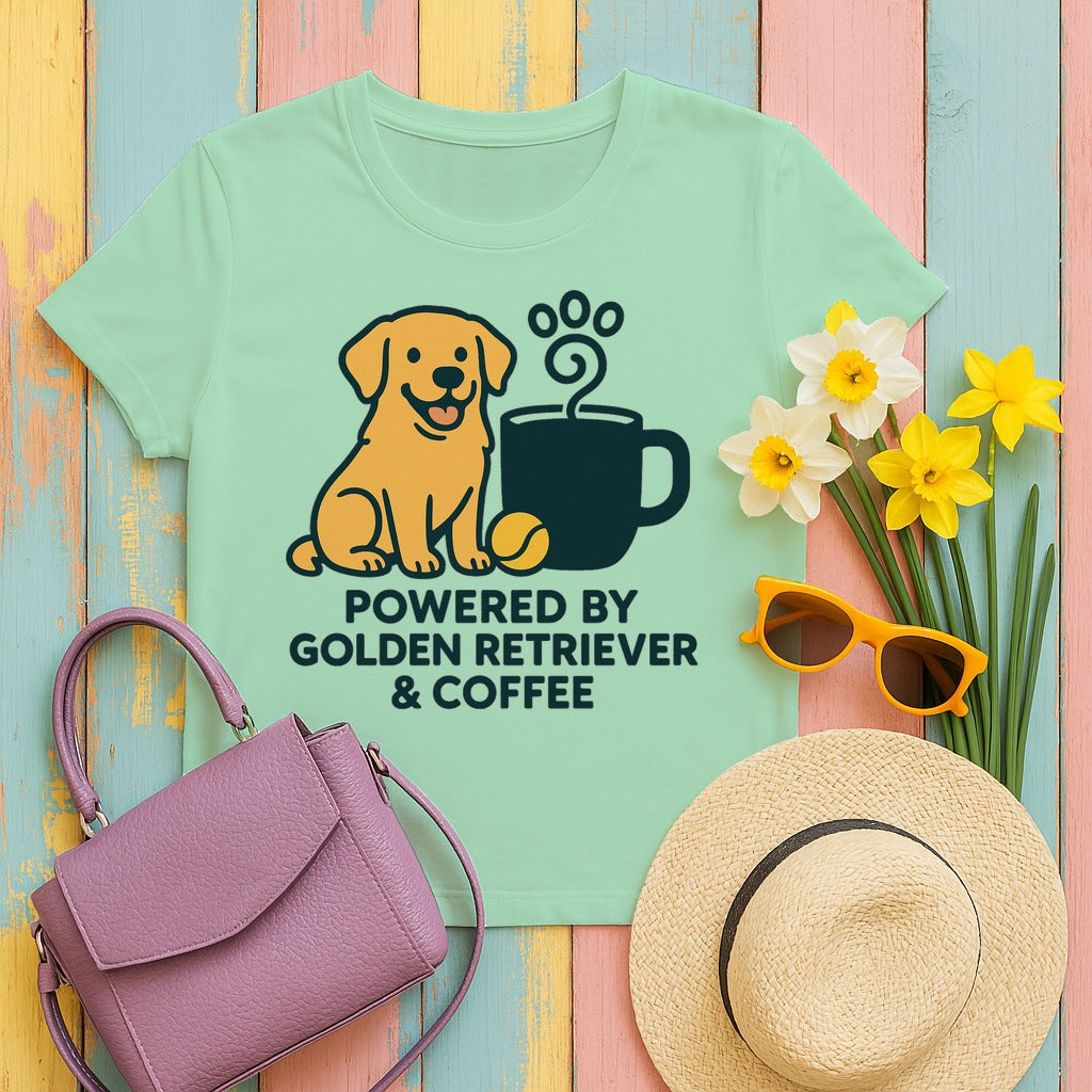 Golden Retriever & Coffee Power T-Shirt in Mint Green
