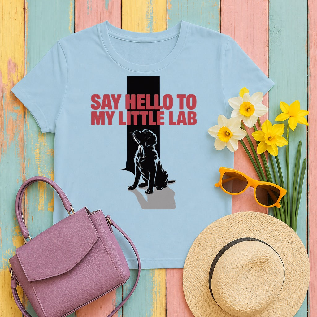 "Say hello to my little lab" - Dog Lover Gift - Lab Puppy Unisex T-shirt in Light Blue