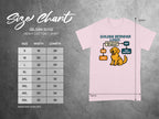 Gildan 5000 heavy cotton t-shirt size chart with Golden Retriever logic graphic.