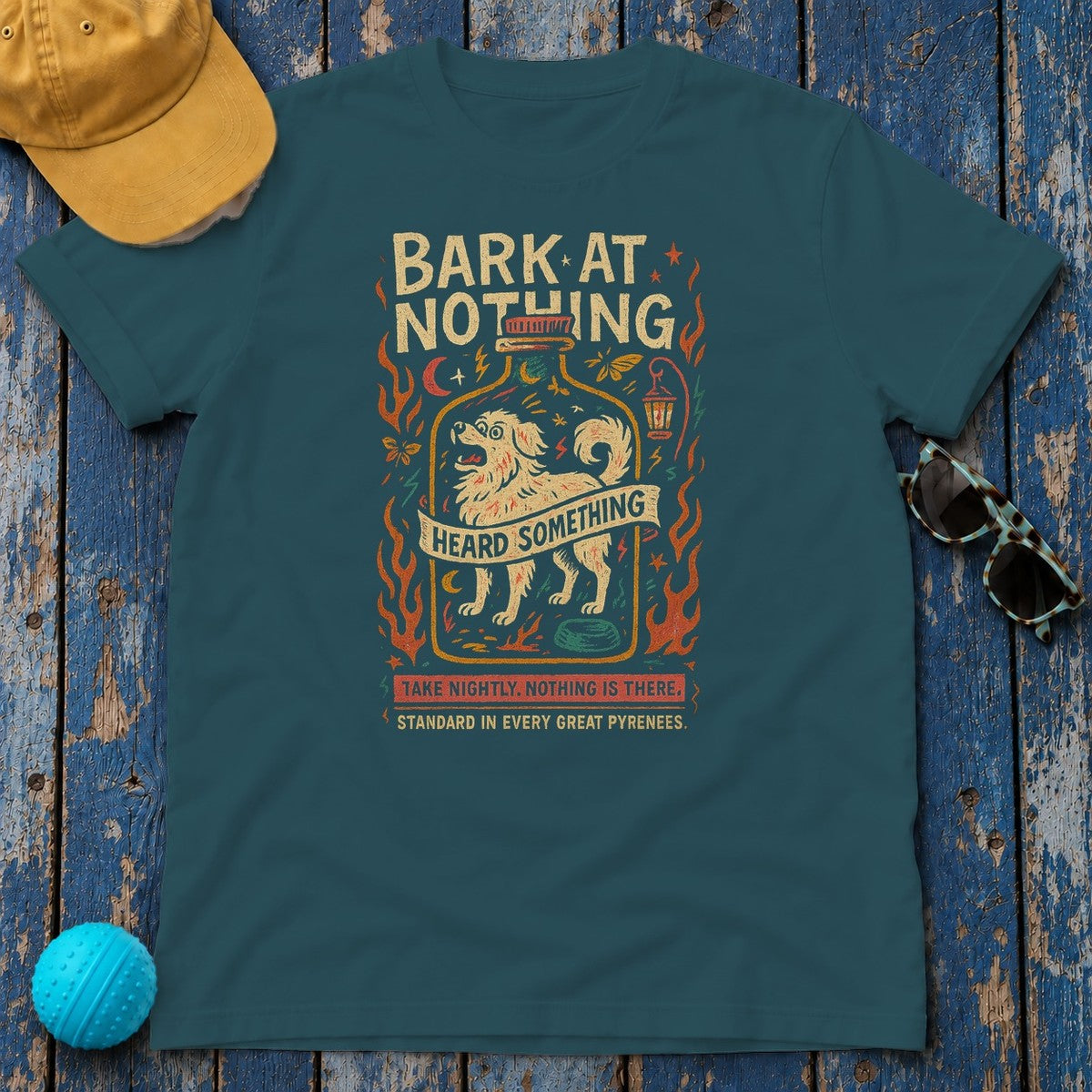 Great Pyrenees Bark At Nothing T-Shirt in Heather Deep Teal