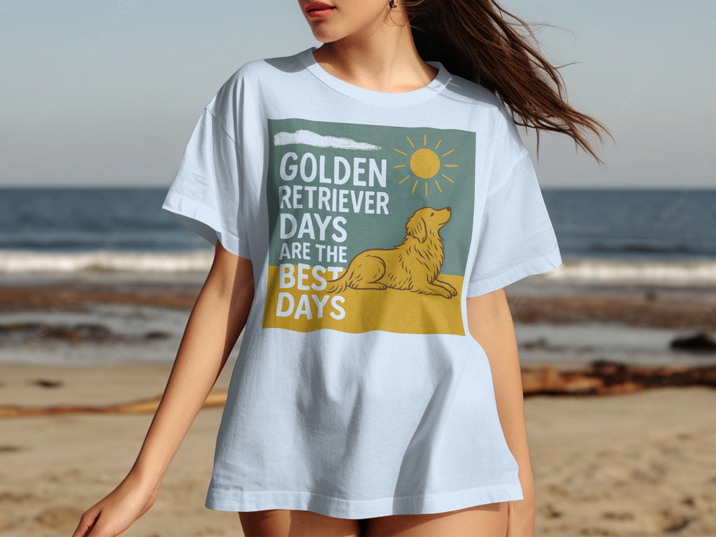 White t-shirt with graphic: Golden retriever days are the best days.