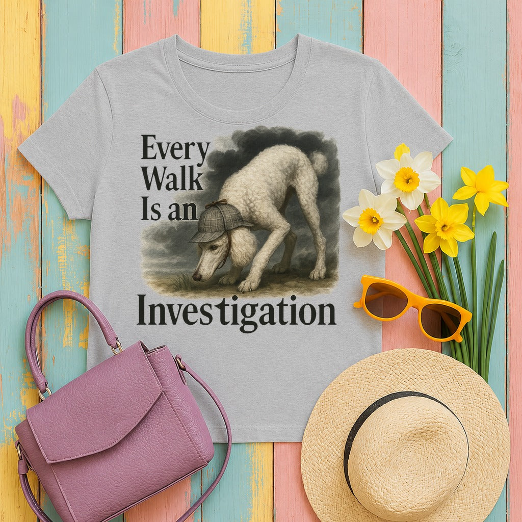 Every Walk is an Investigation Poodle T-Shirt in Sport Grey