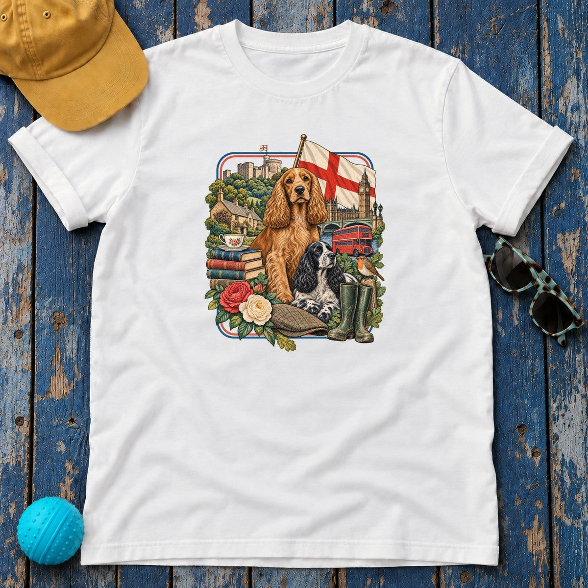 English Cocker Spaniel England Heritage T-Shirt in White
