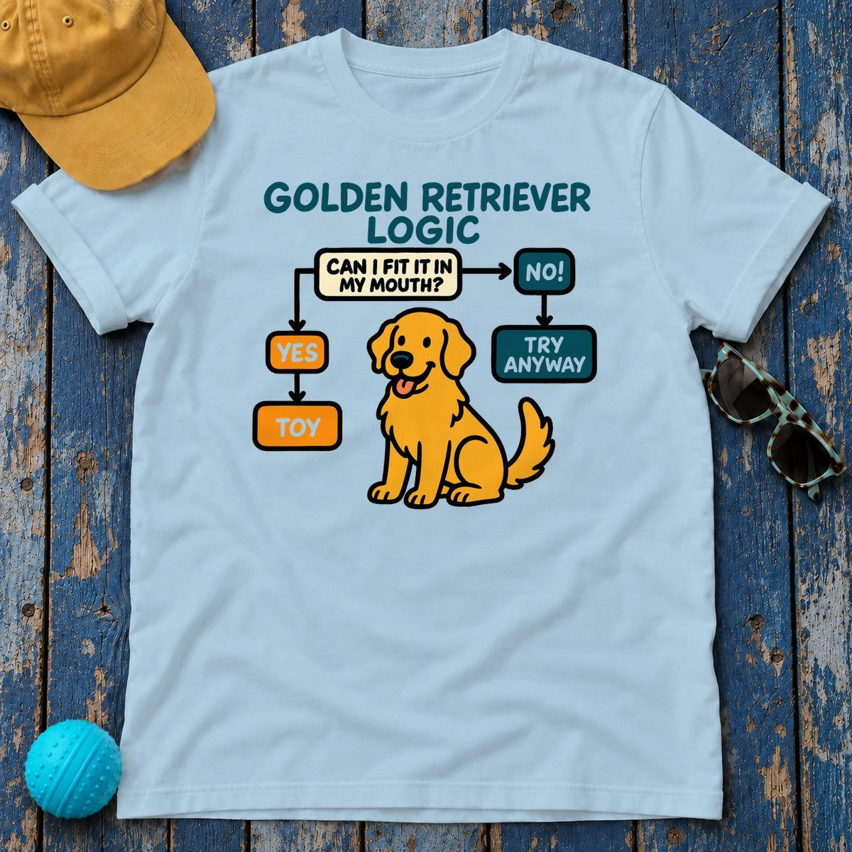 Golden Retriever Logic Flowchart T-Shirt in Light Blue