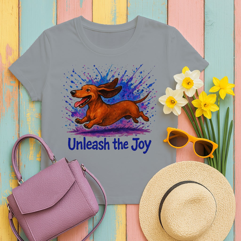 Unleash the Joy Dachshund Art T-Shirt in Gravel