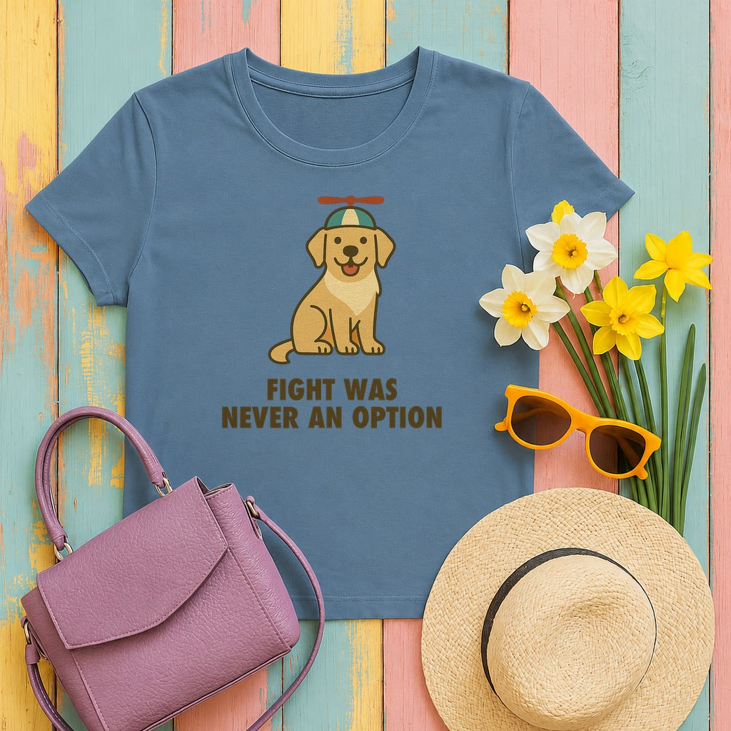 Golden Retriever Fight Was Never An Option Tee in Steel Blue