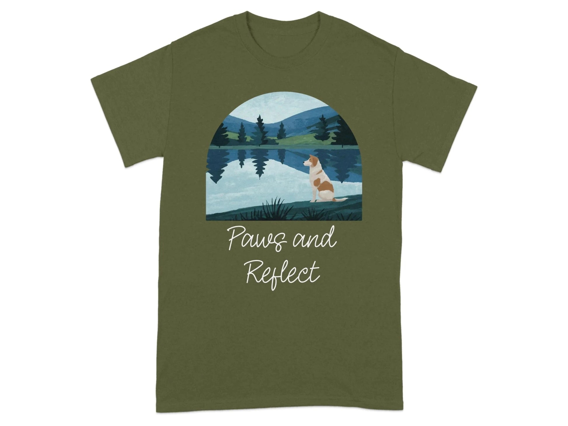Dog Lake View Landscape Art Nature Lover Graphic T-Shirt T-shirt